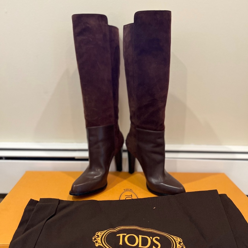 Todd's leather and suede heeled high boot